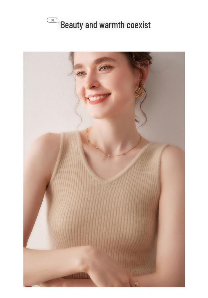 Women's 100% Pure Cashmere Striped Slim-Fit V-Neck Sleeveless Knit Vest