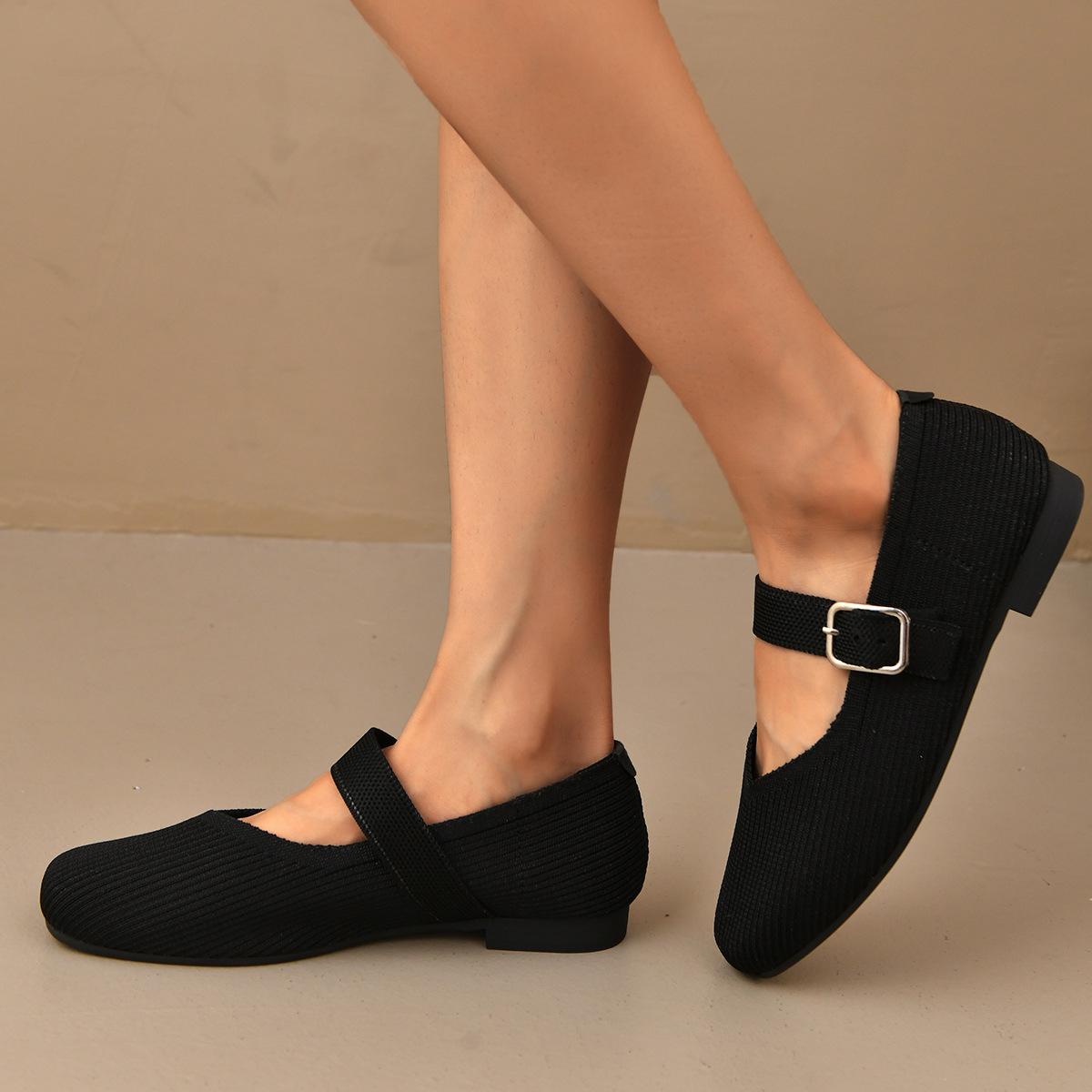 

Женская летняя дышащая сетчатая обувь большого размера, тканые на лету однотонные туфли, дизайн с пряжкой, женские однотонные туфли, дышащая удобная обувь 36 чёрный
