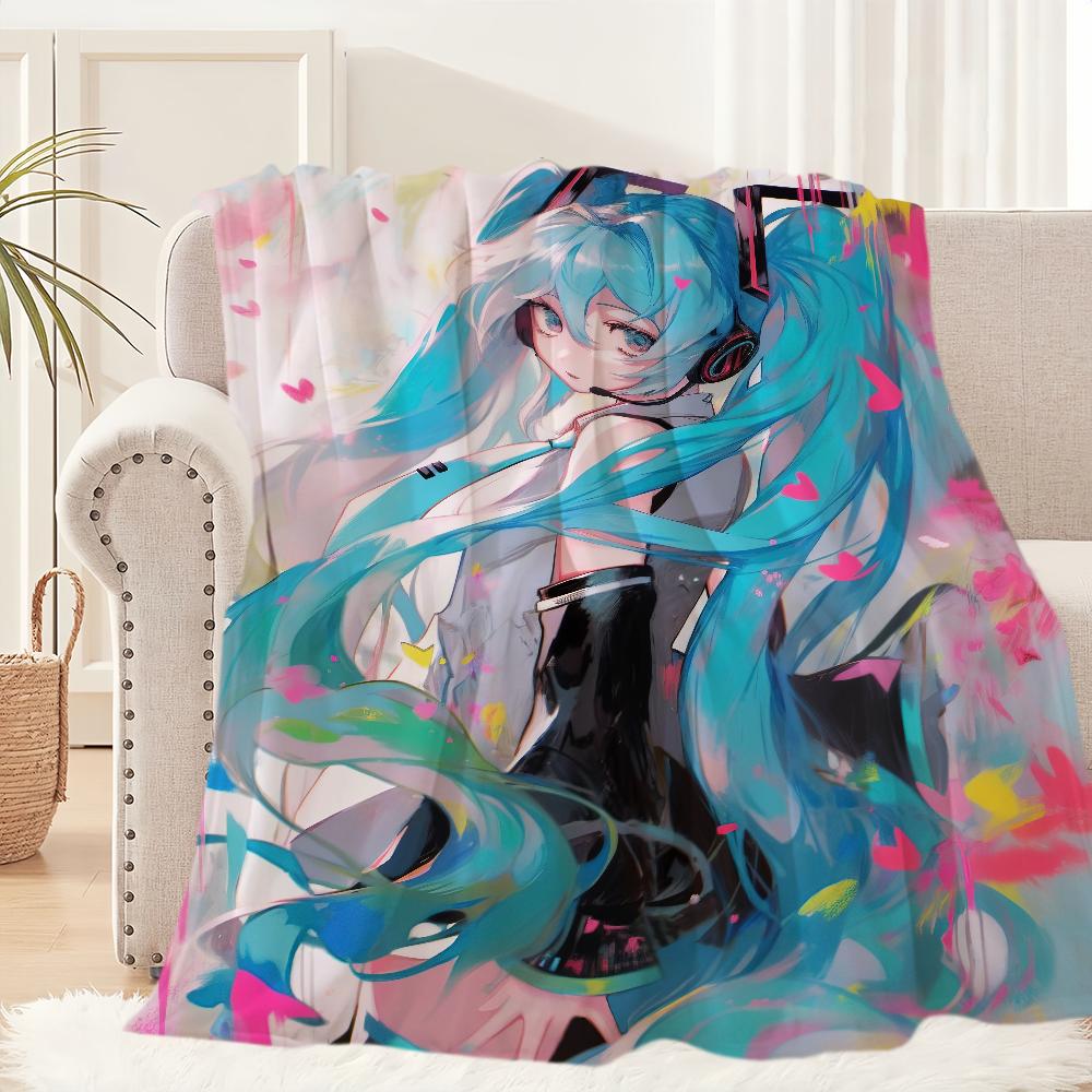Süße H-Hatsune M-Miku Anime-Mädchen kawaii Decke Plüsch Nickerchen Sofa Teppich für Wohnzimmer Büro Schlafzimmer Geburtstag Zuhause Reise Kinder Geschenke