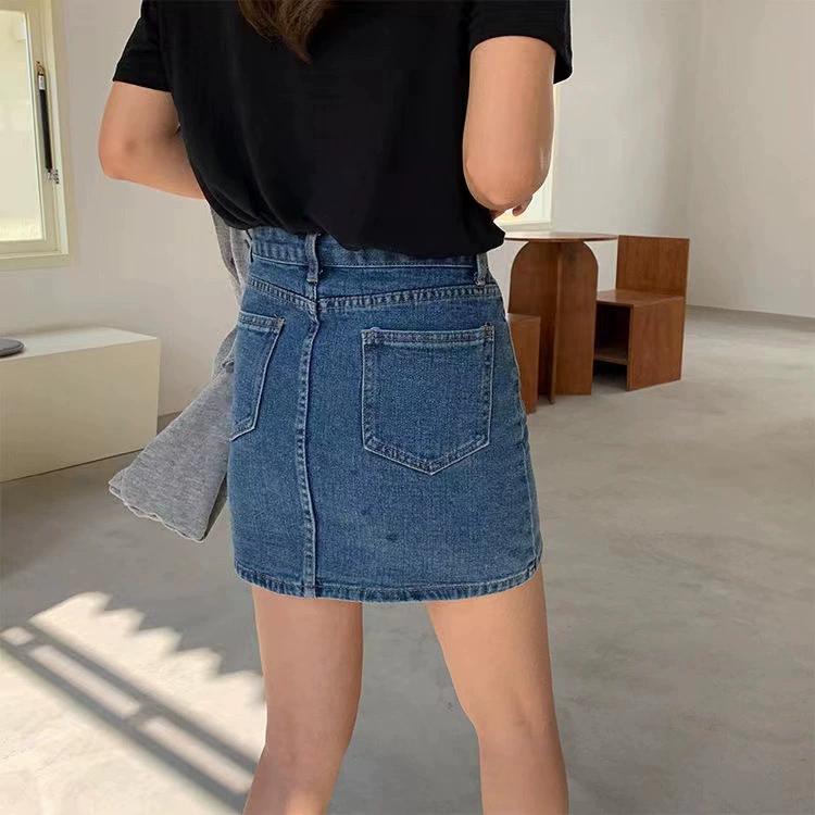 Women's Summer High-waisted A-line Wrap Skirt Daily Casual Denim Short Skirt