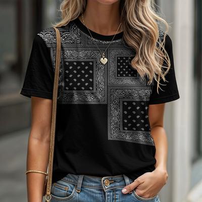 Summer Round Neck Short Sleeved Women's T-shirt with 3D Element Pattern Loose Breathable Lightweight Fabric Shirt