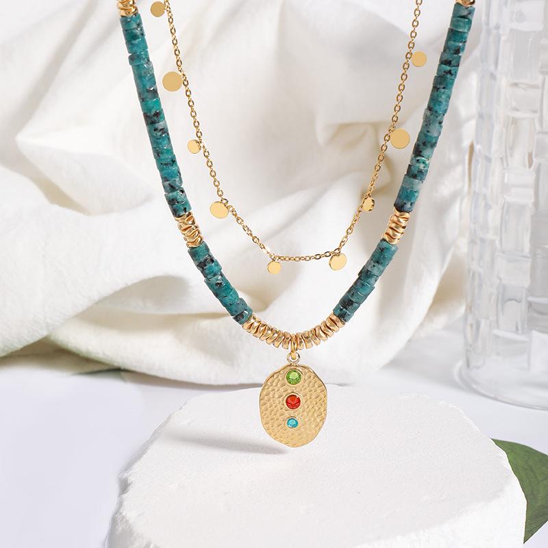 Europe and the United States hot-selling retro black gallstone necklace double-layer stacked wearing ethnic style collarbone chain natural stone handm