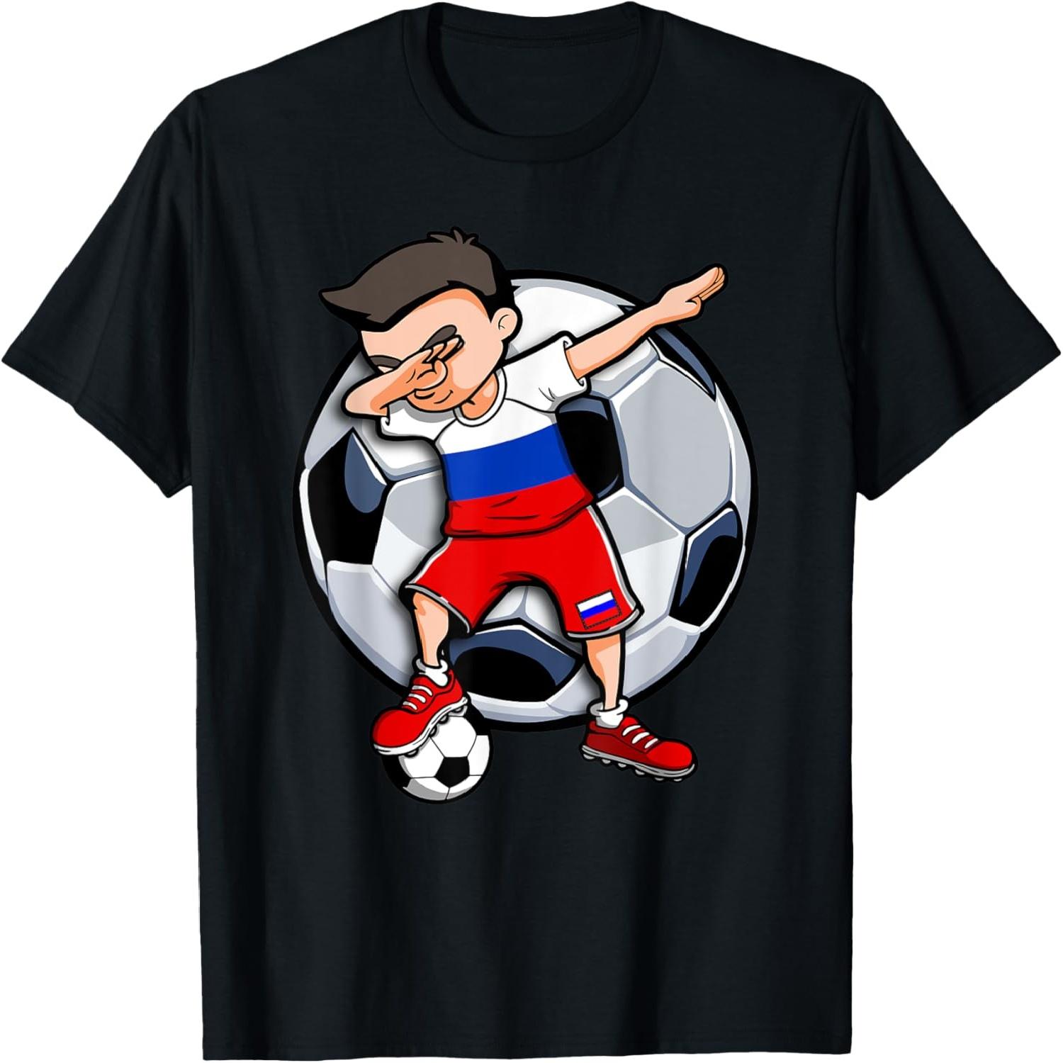 Dabbing Soccer Boy Russia Football Fans Jersey Russian Flag T-Shirt S