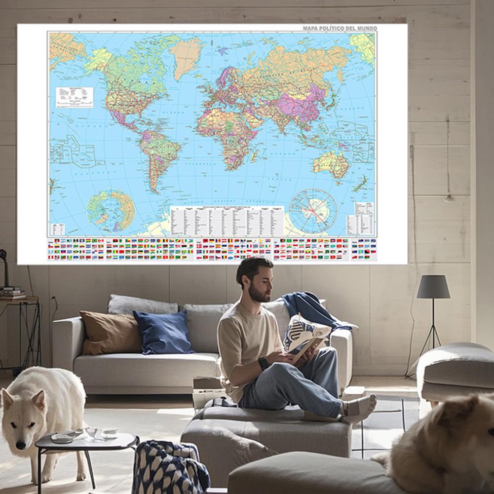 Spanish Map-World Map-Political Distribution-City Maps,Poster for Home Office Classroom,Travel/Educational Supplies