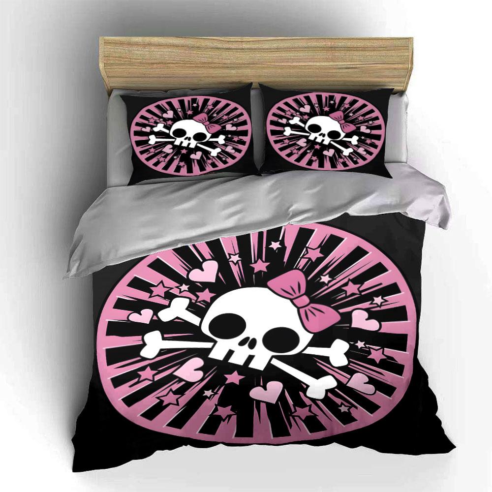 Pink Skull-Themed Modern Decor Set  Kid'S And Adults' Bedroom Decor, Exquisite Three-Piece Bedding Set Gift