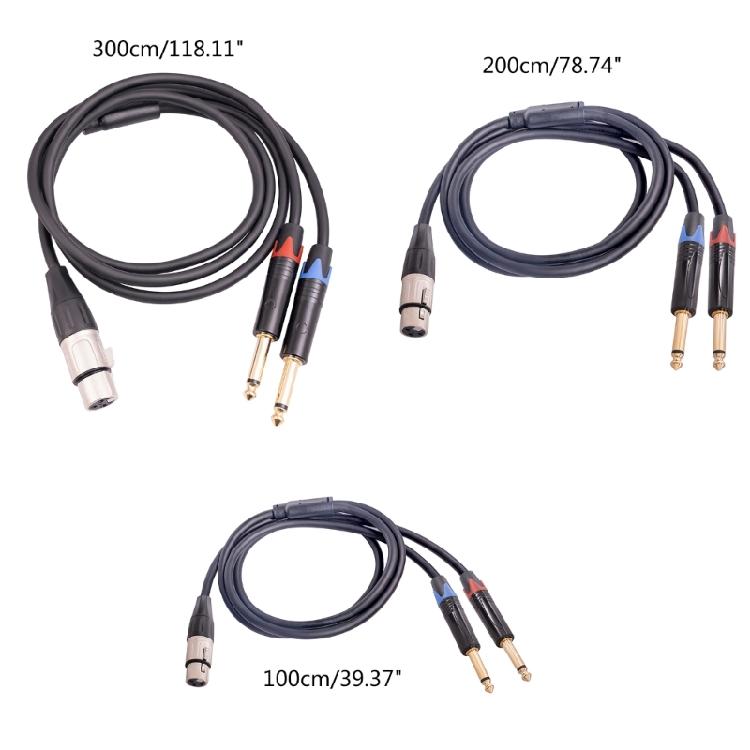 3-Pin XLR Female to Dual 6.35mm 1/4'' TS Mono Microphone Patch Cable for Speaker