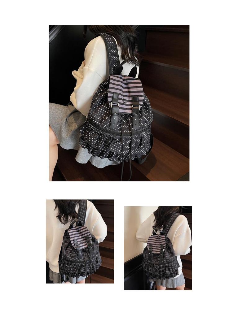 Plecak w kropki w stylu koreańskim 2025: Prosta, wszechstronna torba na ramię z klapką na uczelnię