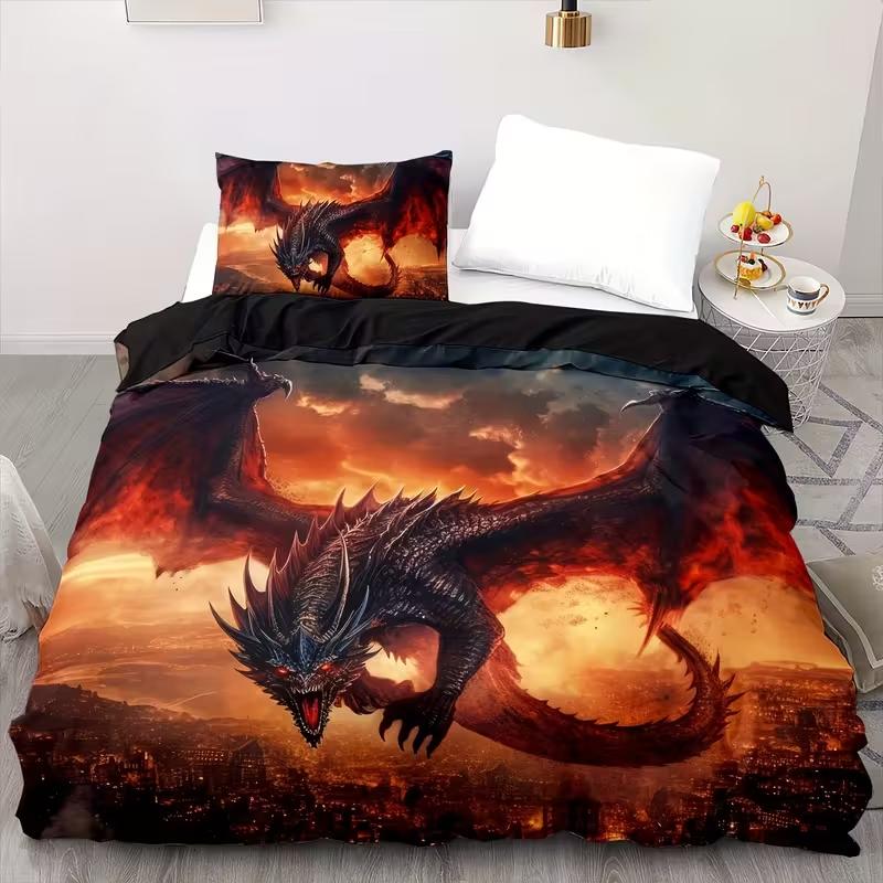 3Pcs Duvet Cover Set Ancient Wild Animal Dragon Print All Season Bedding Set Soft Comfortable Breathable For Bedroom Decor