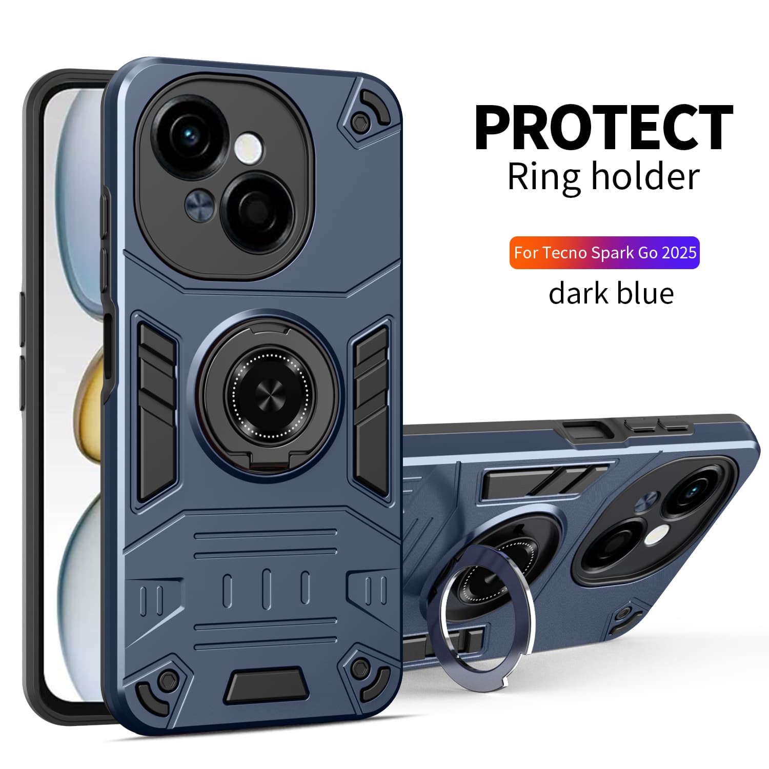 

Чехол для TECNO Spark GO 2024 20 20C 30 Pro 30C 2025 Armor Металлическая подставка-кольцо Чехол для TECNO GO 1 POP8 POP9 Чехол Coque Fundas Pc + tpu&Tecno Spark 30C синий