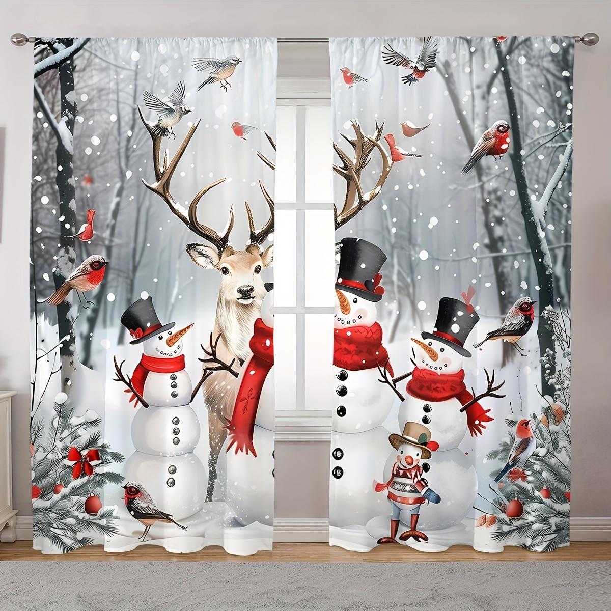 

2 шт. синие рождественские шторы с изображением Санта-оленя со снеговиками и деревьями - дизайн кармана для гостиной, спальни, кухни, рождественский декор (W50cmxH130cm)x2&Grommet Top