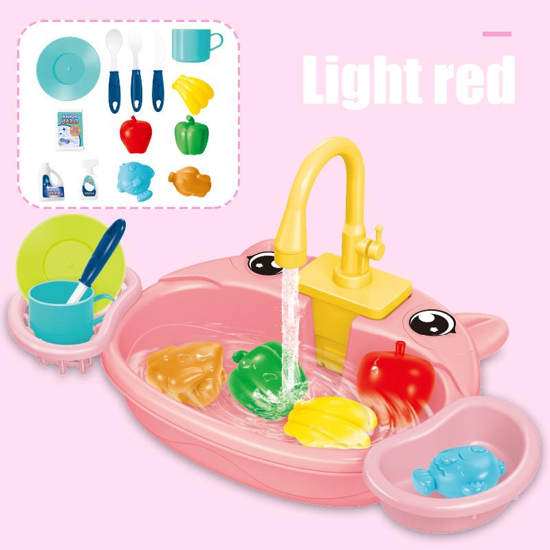 Non-Toxic Children'S Dishwashing Table Kitchen Pretend Play Faucet Cycle Out Recycling Water Electric Sink Kit Plastic Toys For Children Gift