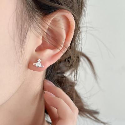 Women's Sterling Silver Cubic Saturn Planet Minimalist Earrings