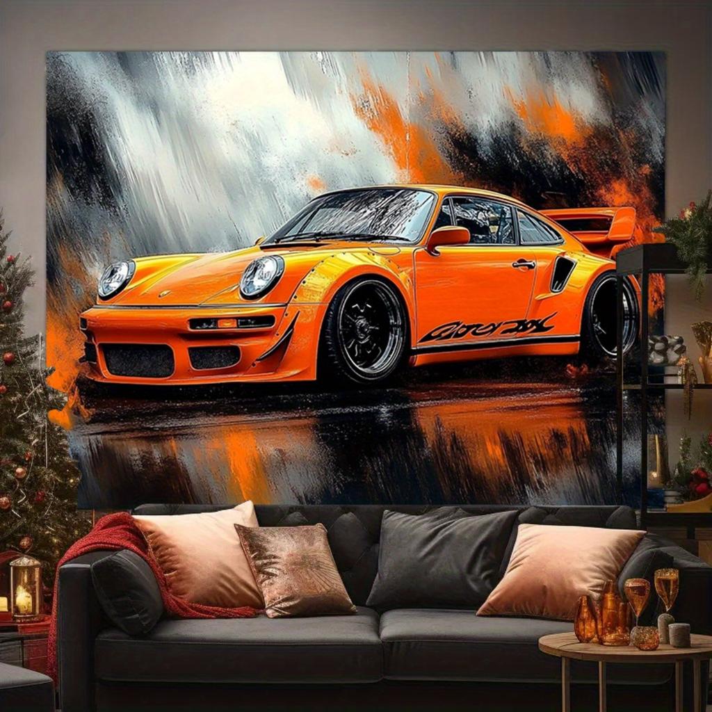 2D Plane a Single-piece Animated Orange Sports Car Background Banner Very Suitable for Photo Studios and Birthday Celebrations