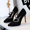Fashion High Heels 10.5cm Women's Pumps Stiletto Suede Pointed Toe Waterproof Platform Ladies Banquet Rhinestone Decoration Single Shoes