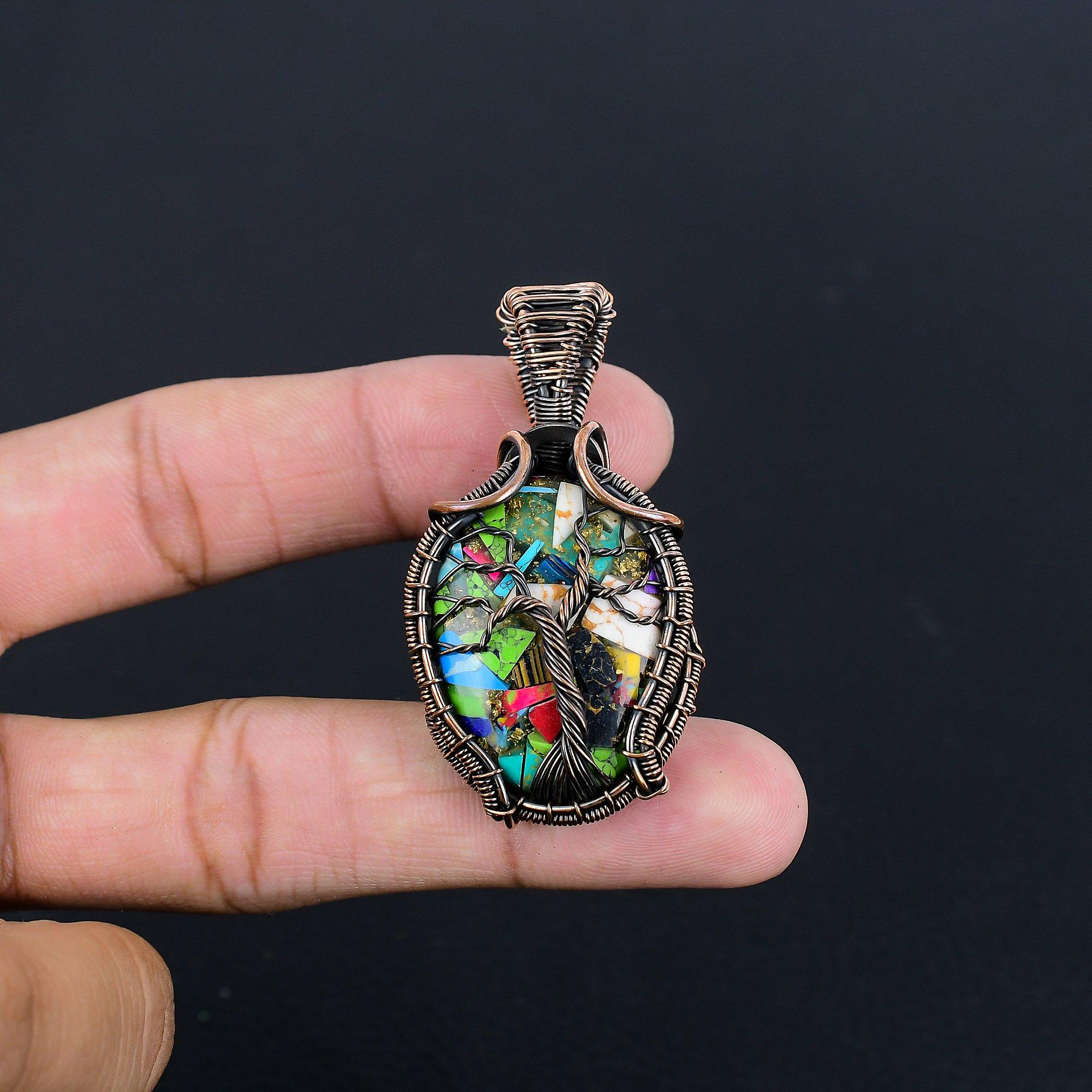 

Multi Copper Turquoise Pendant Gemstone Jewelry, 999 Copper Wire Wrapped Handmade Pendant, Latest Design Jewelry 2.58 Inches