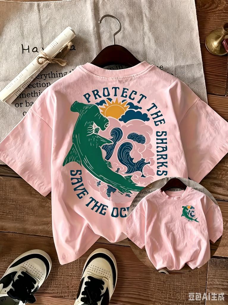 2026 Summer New Design Beach Vacation Surf Print Cotton Tshirt Daily Casual Unisex For Kids And Adults