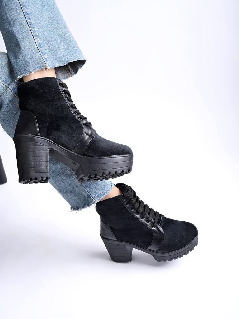 Shoetopia Damen Chunky Heel Kurze Stiefeletten mit rutschfester Sohle, Bequeme Trendige Knöchelboots | Weiche Gepolsterte Sohle | Lässig, Party & Winter