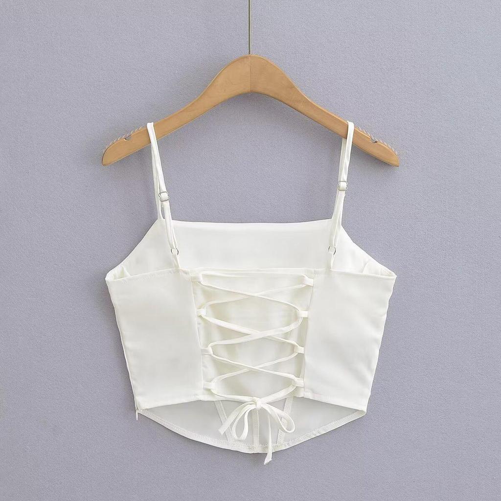 2025 Spring Women's Sexy Satin Fishbone Tube Top Camisole with Back Tie