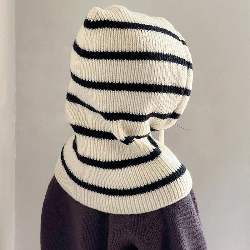 Winter Kids Balaclava Hat Korean Stripe Toddler Hooded Beanies Warm Woolen Children Boy Girl Knitted Caps Scarf