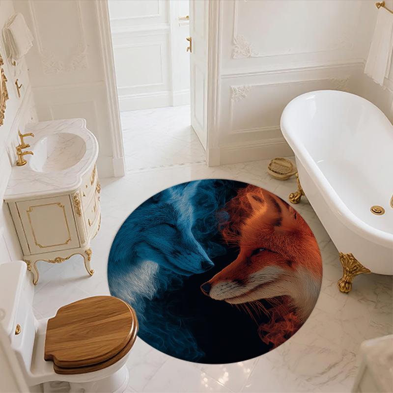 Glowing Fox,Round Area Rug,Carpet Rug for Living Room Bedroom Sofa Playroom Decor,Non-slip Floor Mat