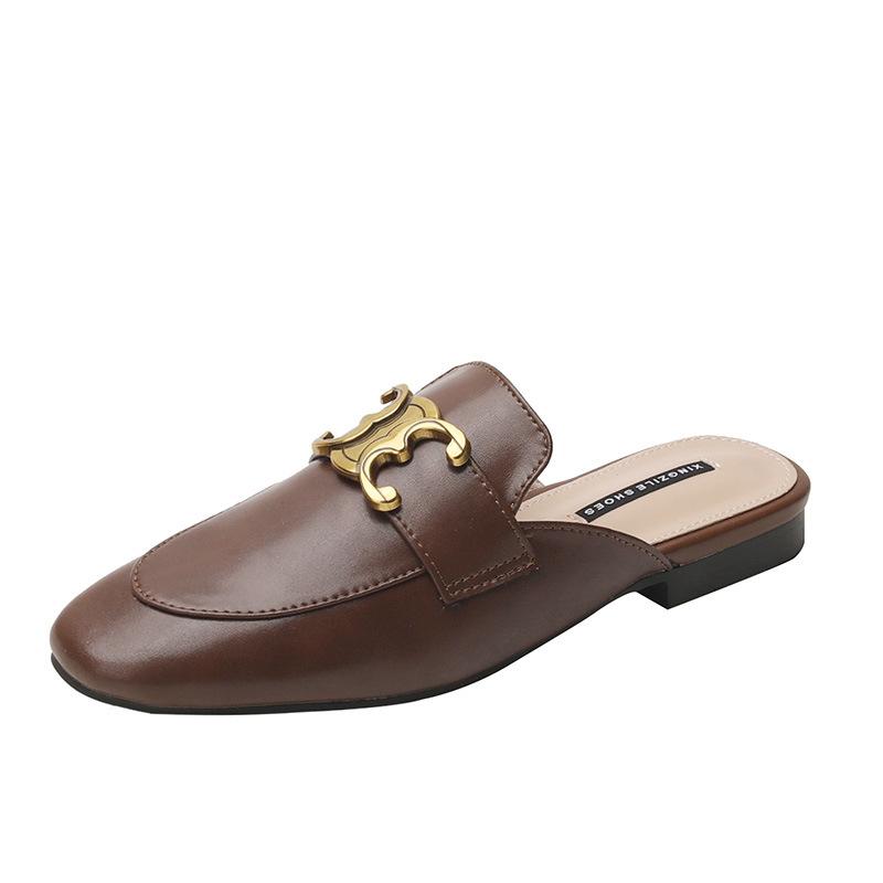 Genuine Leather British Style Muller Shoes Women's Summer 2025 New Shopping Mall with the Same Bag Head Retro Ins Wear Half Slippers