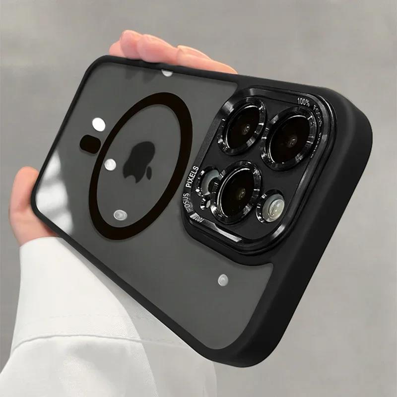 Luxury Magnetic Metal Lens Bumper Protection Case For iPhone 17 16 15 14 13 12 11 Pro Max Funda Wireless Charge Hard Clear Cover