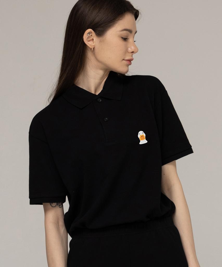 GRAVER [Unisex] Duck Face Embroidered Pique Short Sleeve T-Shirt_Black