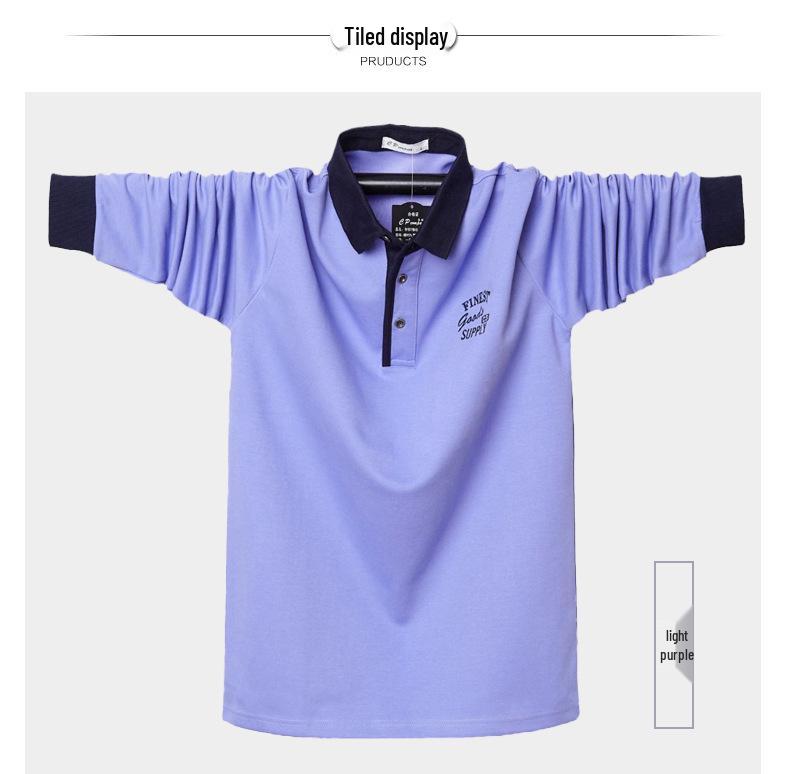 Men's Plus Size Long Sleeve Polo T-Shirt with Embroidery Design