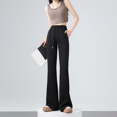 Women Flared Pants Elastic High Waist Adjustable Drawstring Athletic Loose Pants with Pockets