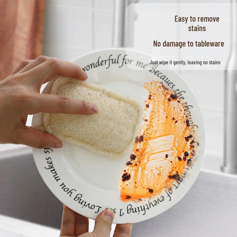 Natural Loofah Dishwashing Brush and Pot Scrubber - Durable, Non-Stick Oil Sponge for Household Kitchen Cleaning