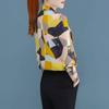 Women's Clothing Contrasting Colors Geometric Printed Blouse Spring Autumn Long Sleeve Scarf Collar Commute Button Bow Shirt New