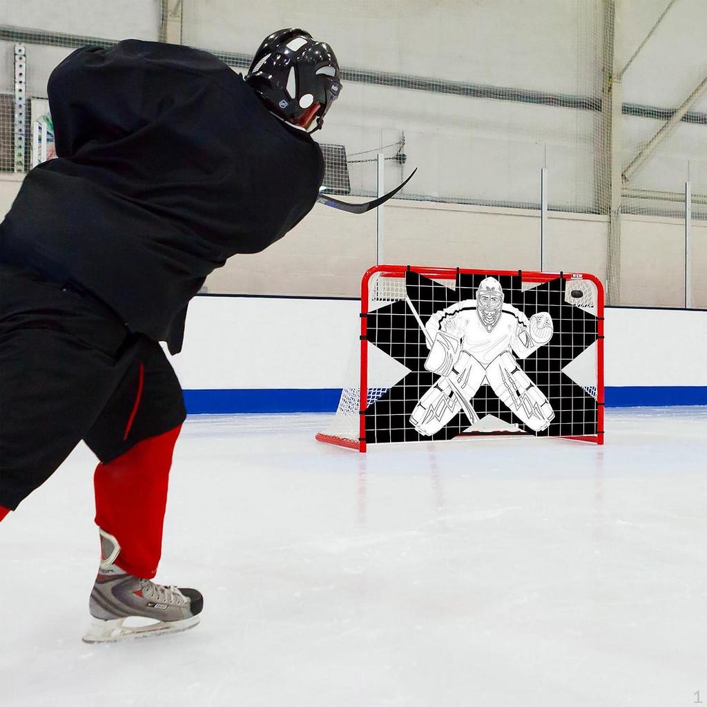 Folding Hockey Goal with Target for Goalie, Easy Setup Training Tool Adults