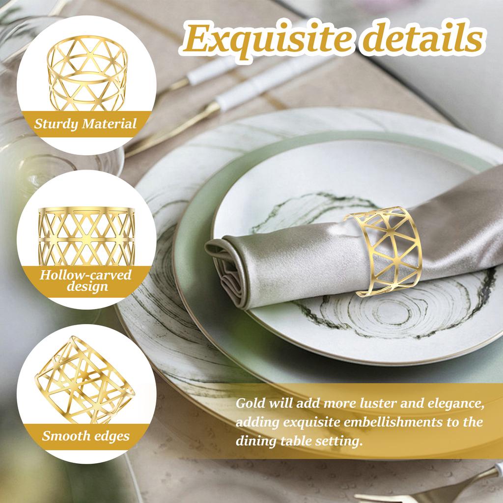 60/24Pcs Gold Napkin Rings Bulk Metal Napkin Holders Hollow Serviette Buckle for Wedding Birthday Party Dinning Table Decoration
