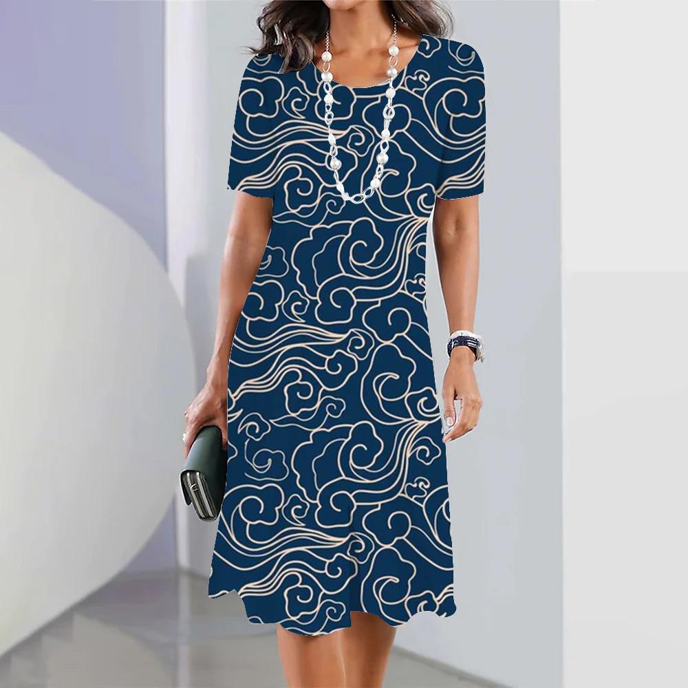 2026 Summer Fashion Personality Printing O-neck Short-sleeved Loose Dress Female Sexy Party Dress