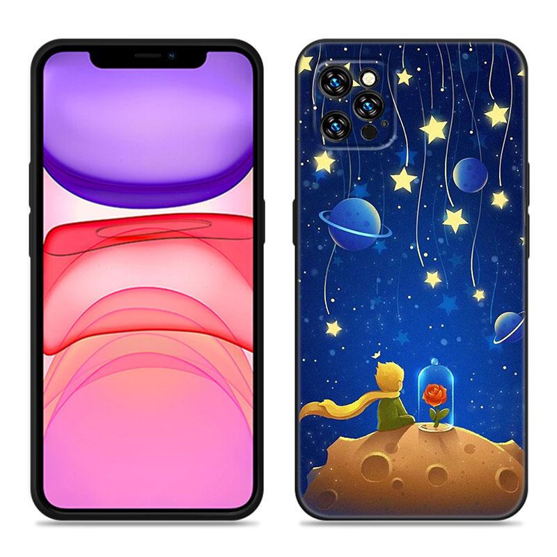 Etui na telefon Mały Książę dla Apple iPhone 12 13 Mini 11 14 15 Pro Max 7 8 Plus X XR XS SE 2020 2022 Czarne silikonowe etui