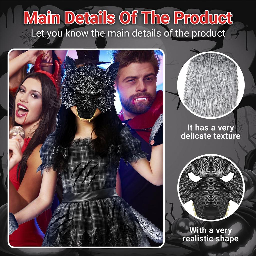 Maschera da Lupo Mannaro Maschera da Lupo con Coda Guanti Halloween Cosplay Animale Lupo Cattivo Lupo Mannaro Uomo Lupo Abbigliamento Accessori