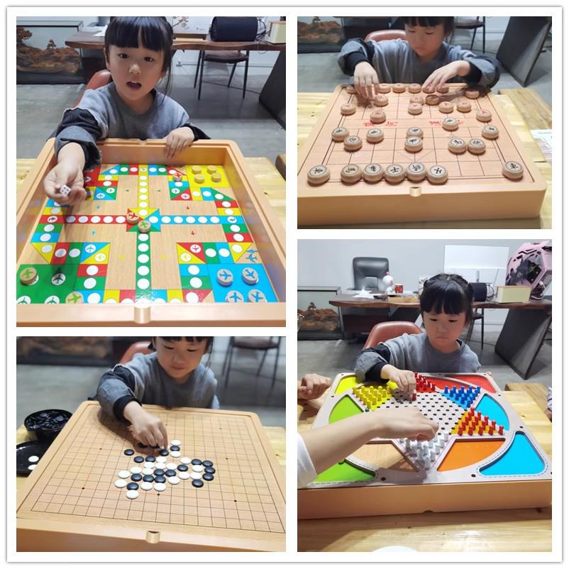 Educational Multifunctional Wooden Board Game Set: Go, Five-in-a-Row, Checkers, and Ludo for Kids
