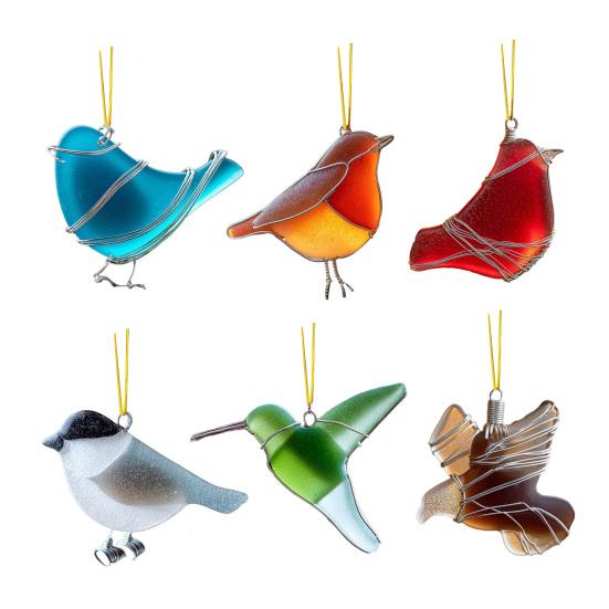 2D Acryl Vogel Ornament Seeglas Stil Vogel Hängeornament Roter Vogel Blaumeise Kolibri Dekoration für Weihnachtsbaum Feiertags-Erinnerungsstück
