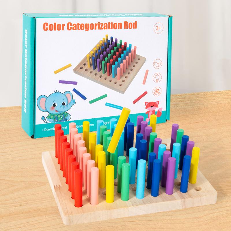 Wooden Color Categorization Rod Colorful Sticks Game Children's Hand Fine Motor Training Toy Color Cognition Game Sensory Gift