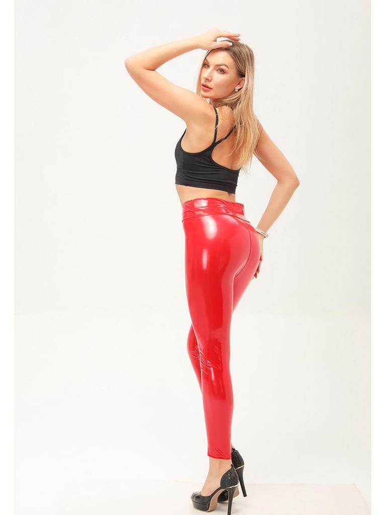 Dammode Iridescent PU-läder Högmidjade Leggings - Höst/Vinter Elastiska Byxor