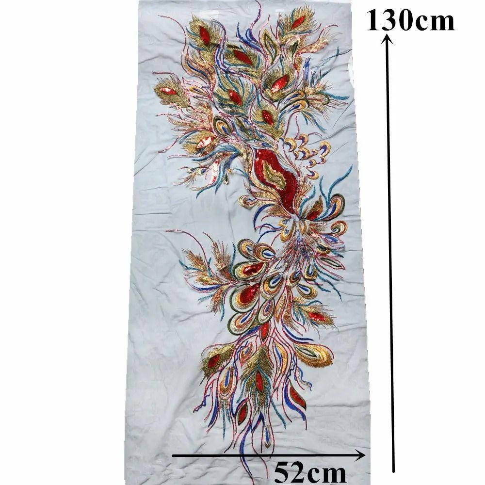 DIY Sequin Appliques 130CM Lace Fabric Appliques Patch Embroidered Appliques  Gown Decoration
