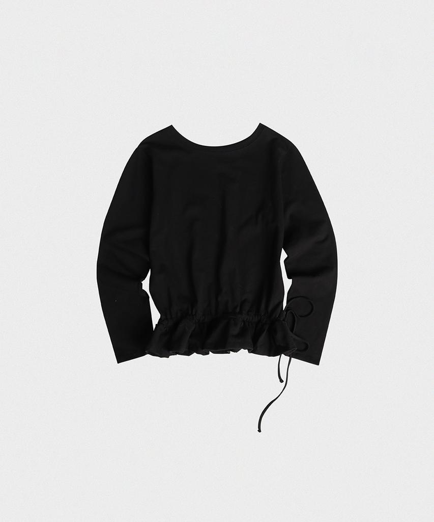 Mitayuseu Shirred Layered Boat Neck T-Shirt [Black]