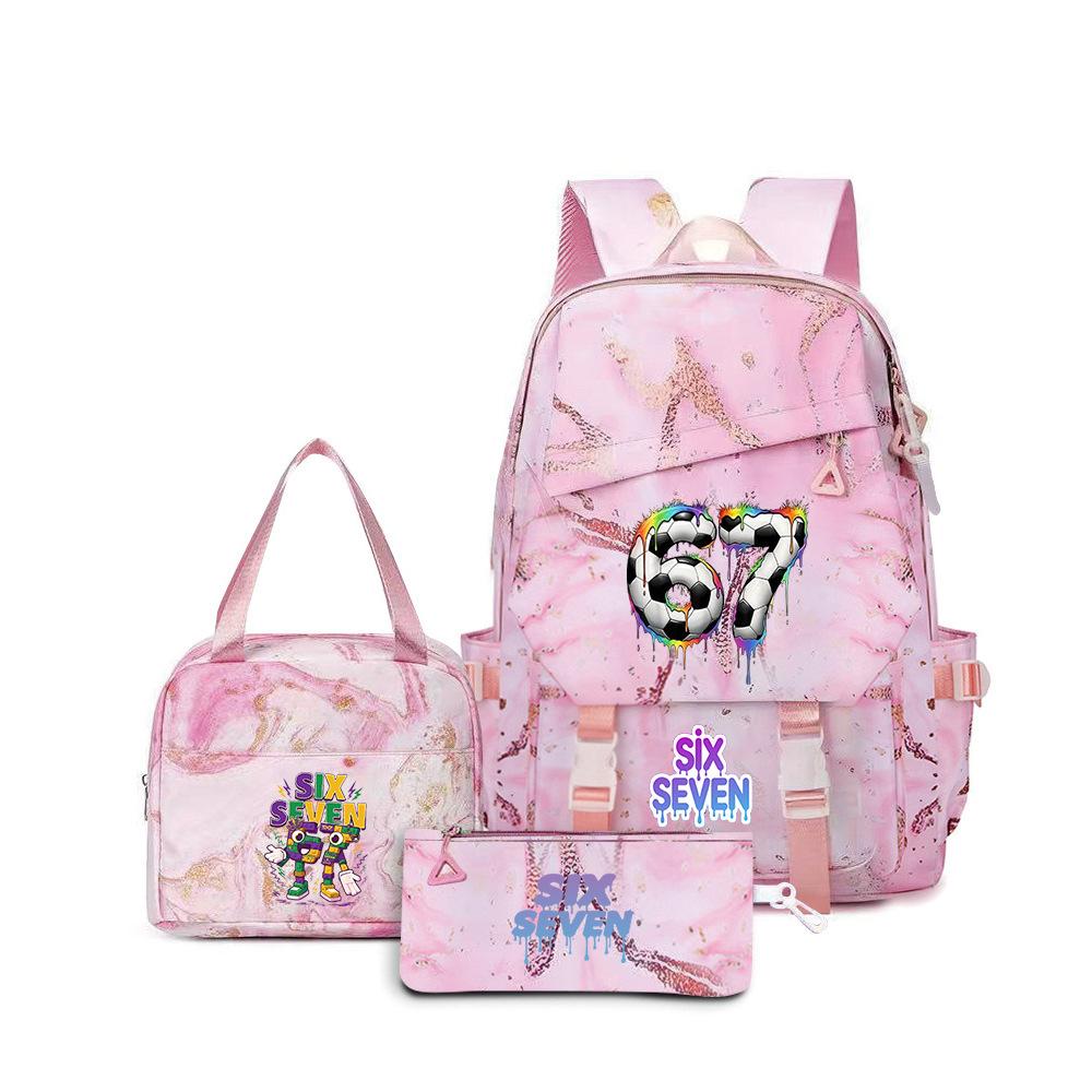 67 Digitale Cartoon Print Basisschool en Middelbare School Leerlingen Schooltas Rugzak Lunchtas Drie-delige Reisrugzak Three piece set