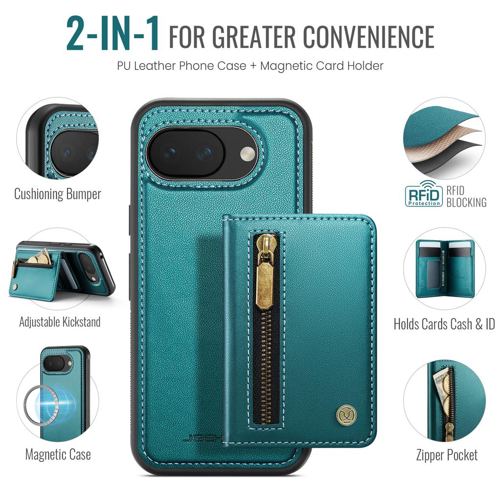 2 in 1 Detachable Magnetic Cards Solt Wallet Leather Case for Google Pixel 10 Pro XL 9A 9 8 8A 7A 7 Shockproof RFID Stand Cover