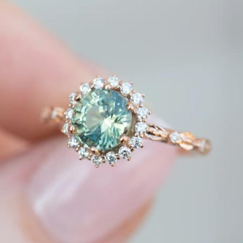 Farbiger Diamantring, Roségold-Edelsteinring Damenschmuck