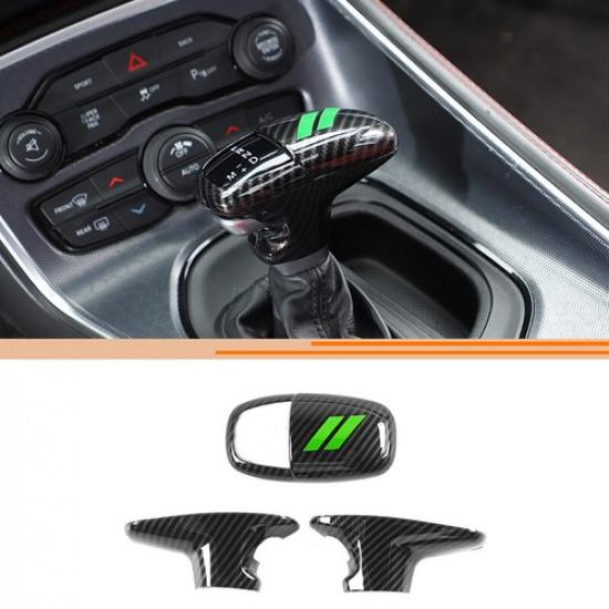 3Pcs Center Gear Shifter Knob Handle Decor Cover Trim for Challenger Charger 15+