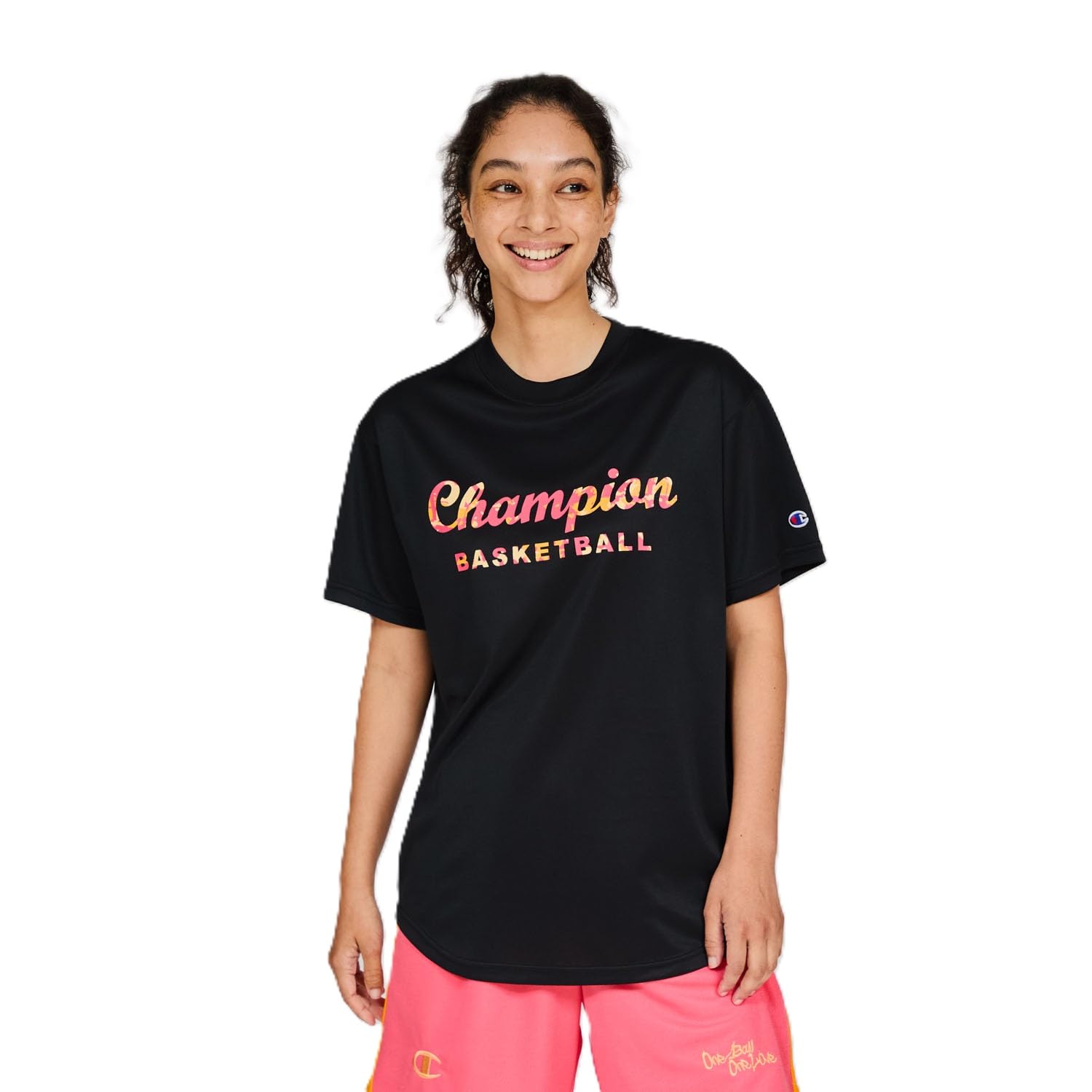 

Champion Short Sleeve Round with Graphic Logo SHORT SLEEVE Women s T-Shirt, Black, Neck, Quick-Drying, Antibacterial, Breathable, Print, чёрный