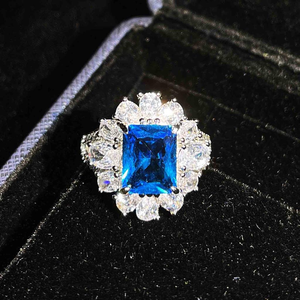 Color Treasure Set, Ascher Yellow Diamond Topa Blue Argyle Pink Square Diamond Ring Stud Earrings Pendant Female