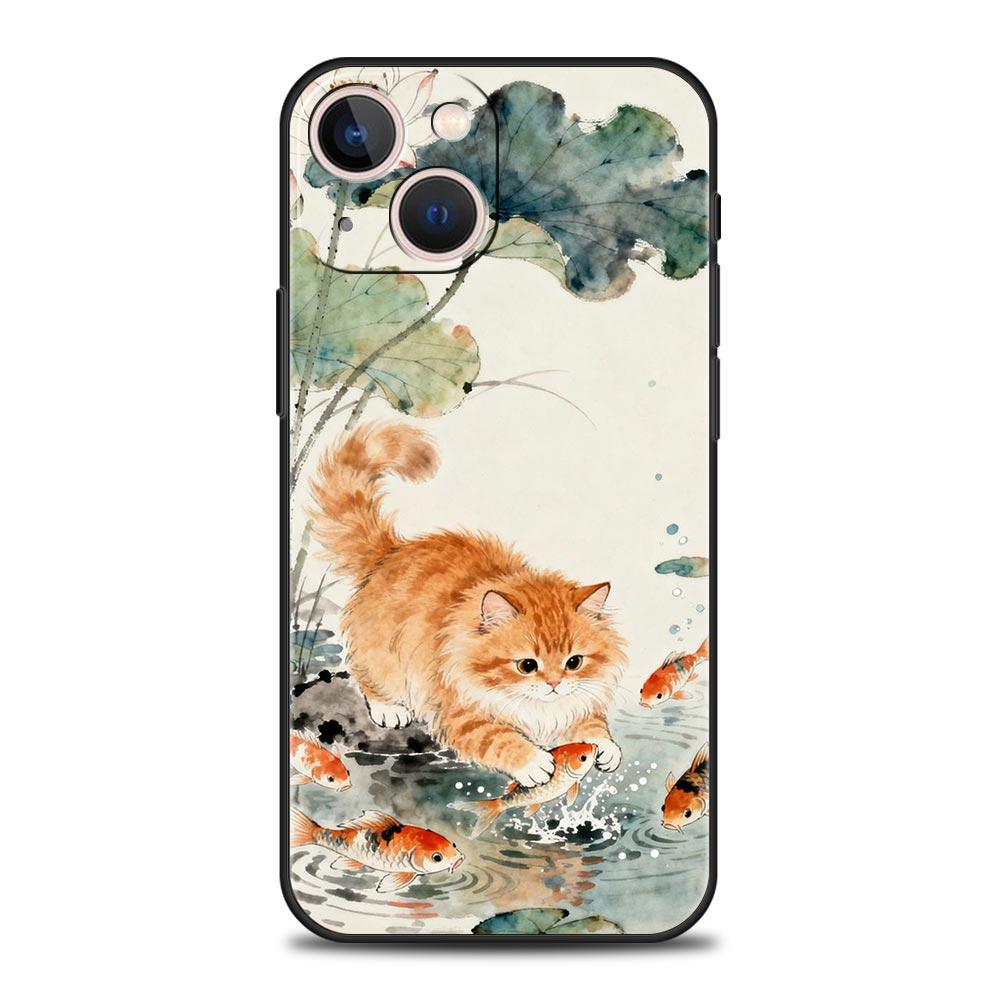 Cat Fishing Phone Case For iPhone 17 Air 16 Plus 13 15 14 12 11 Pro MAX 7 8 SE Soft TPU Shockproof Cover Funda