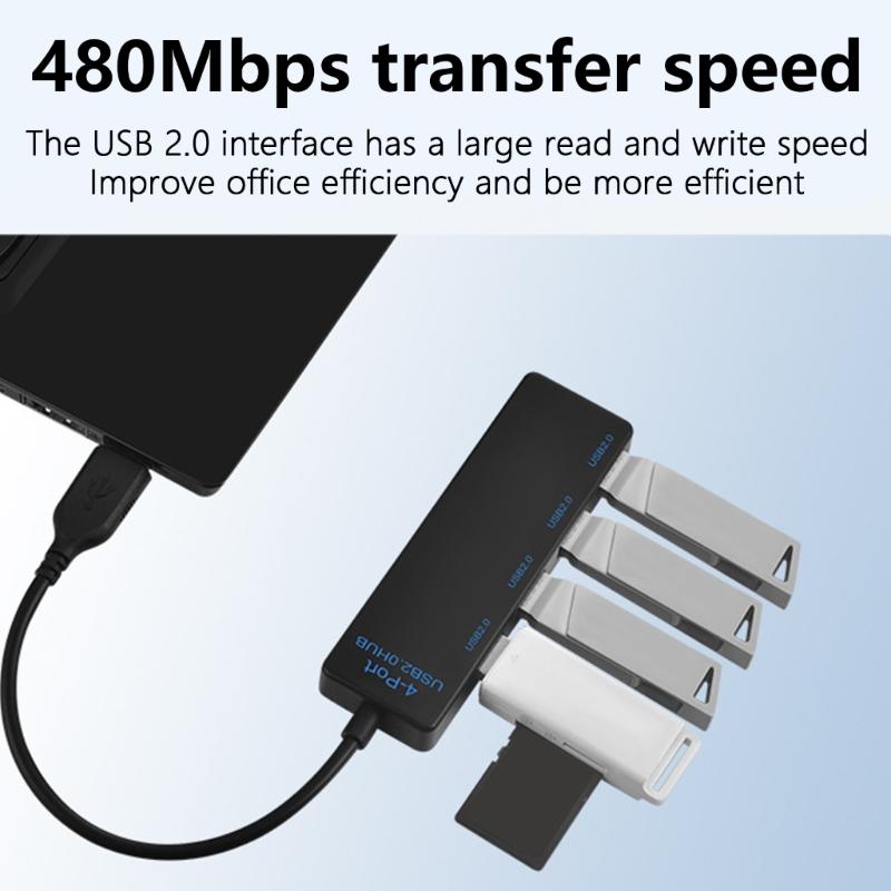 4Port USB2.0 Hub Expander Providing 4 USB2.0 Interfaces For PC Laptop TV Supports Data Transfer Charging Up To 480Mbps
